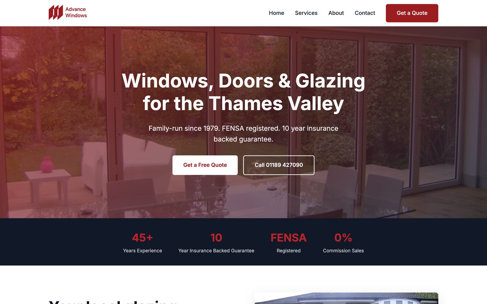 Advance Windows — Website desktop